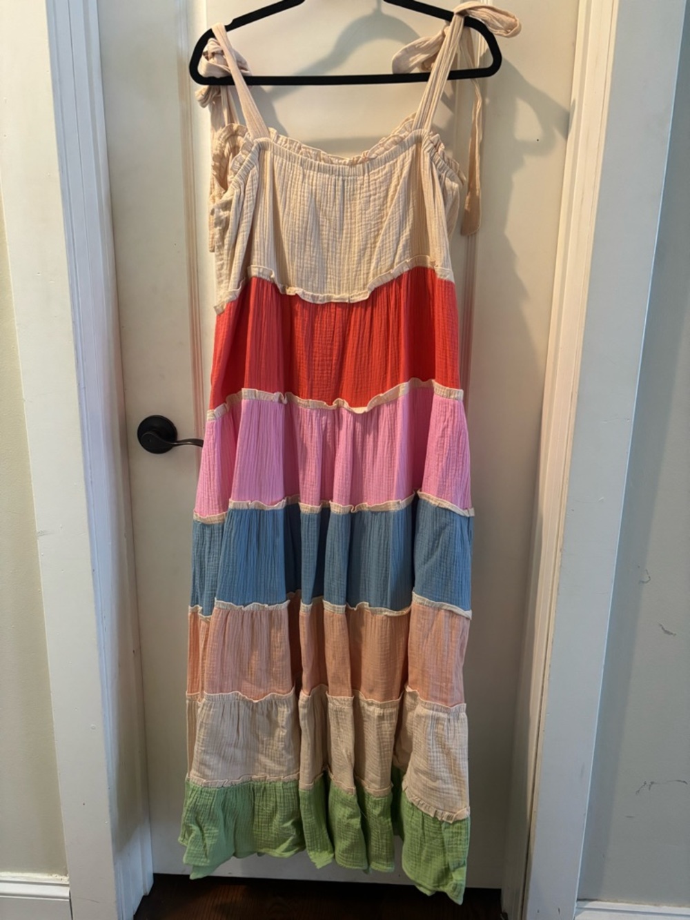 Tiered Multi-Color Tie-Strap Maxi Dress - Picture 5 of 7
